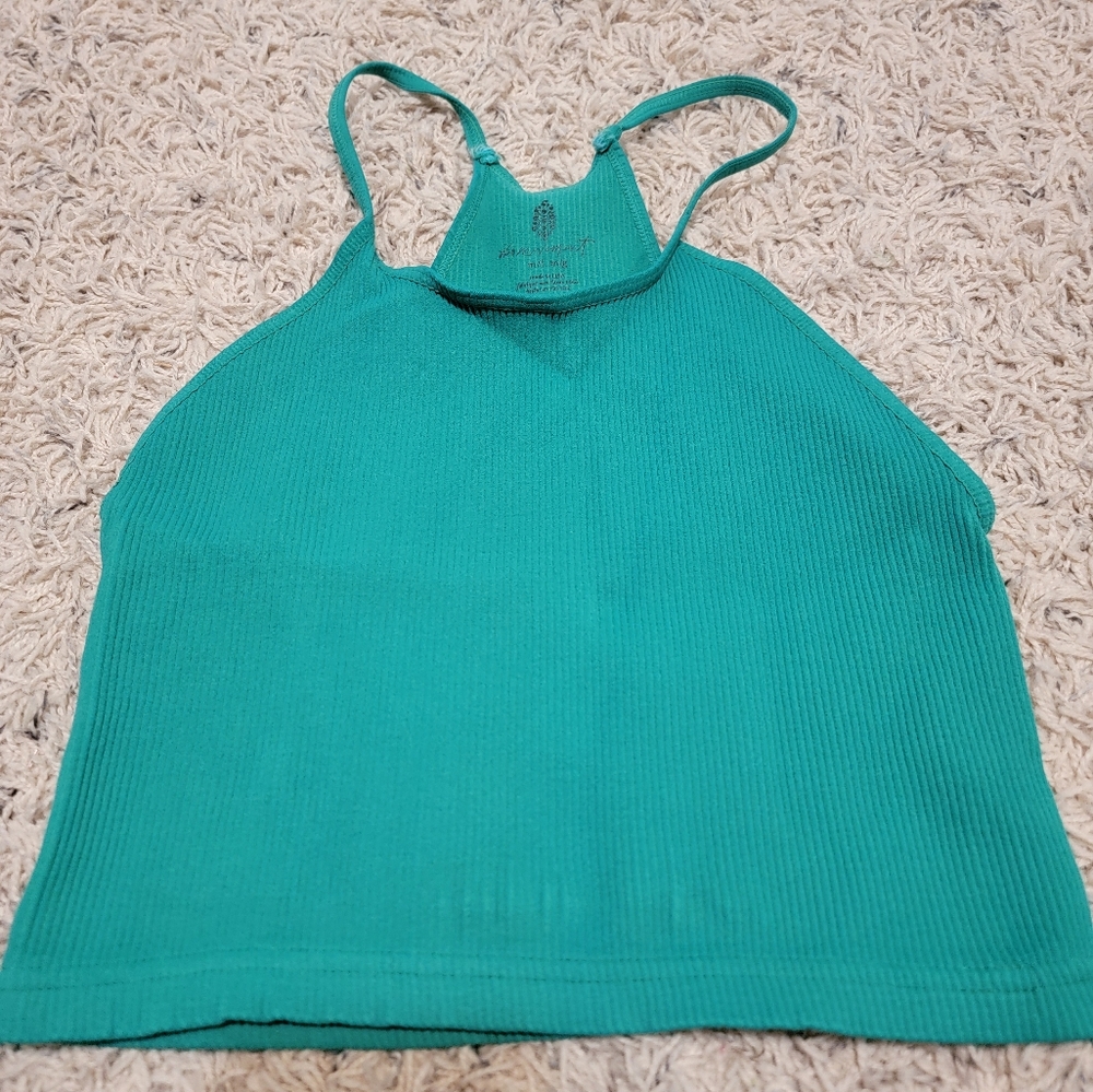 FP Movement by Free People Teal Ribbed Racerback Tank Top